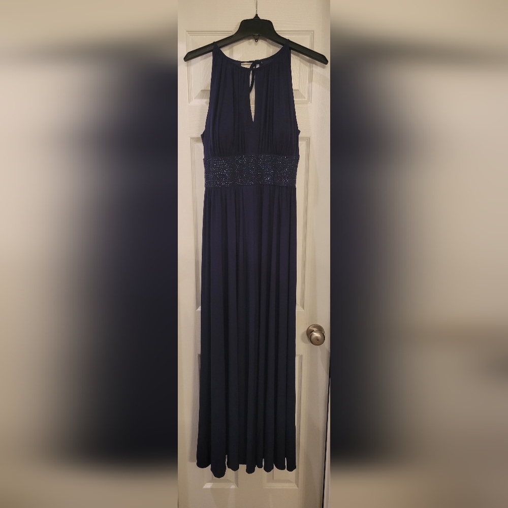 R&M Richards Navy Sleeveless Maxi Dress